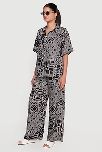 Printed Pattern Button Front Short Sleeve Shirt