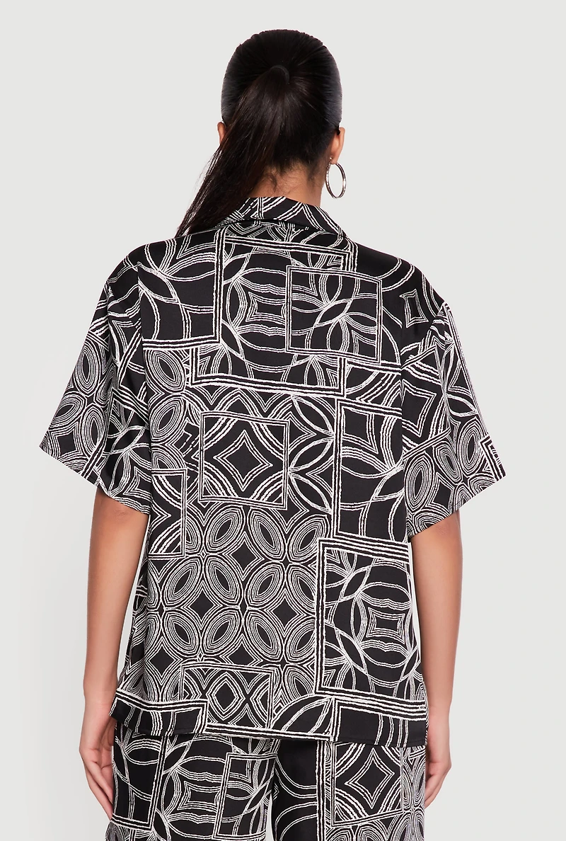 Printed Pattern Button Front Short Sleeve Shirt