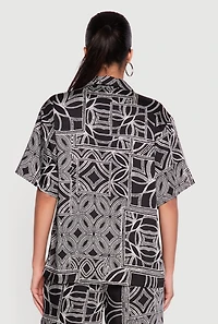 Printed Pattern Button Front Short Sleeve Shirt