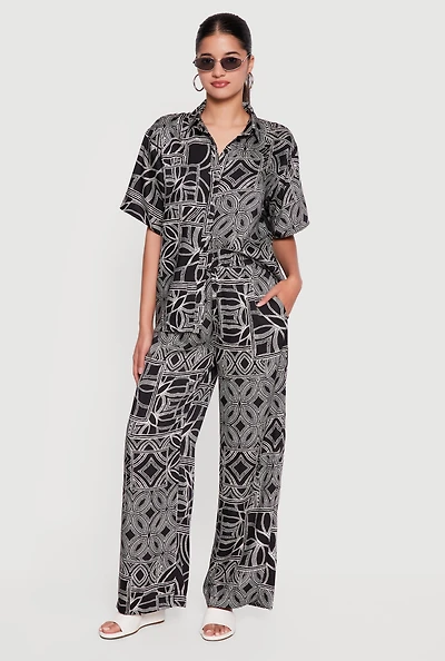 Printed Pattern High Waisted Wide Leg Pants