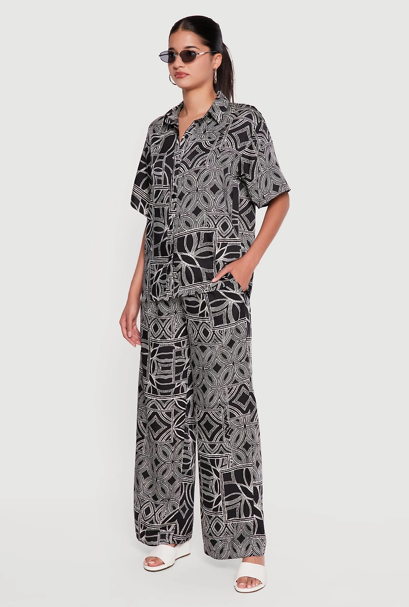 Printed Pattern High Waisted Wide Leg Pants