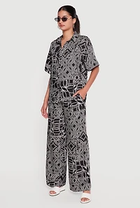 Printed Pattern High Waisted Wide Leg Pants