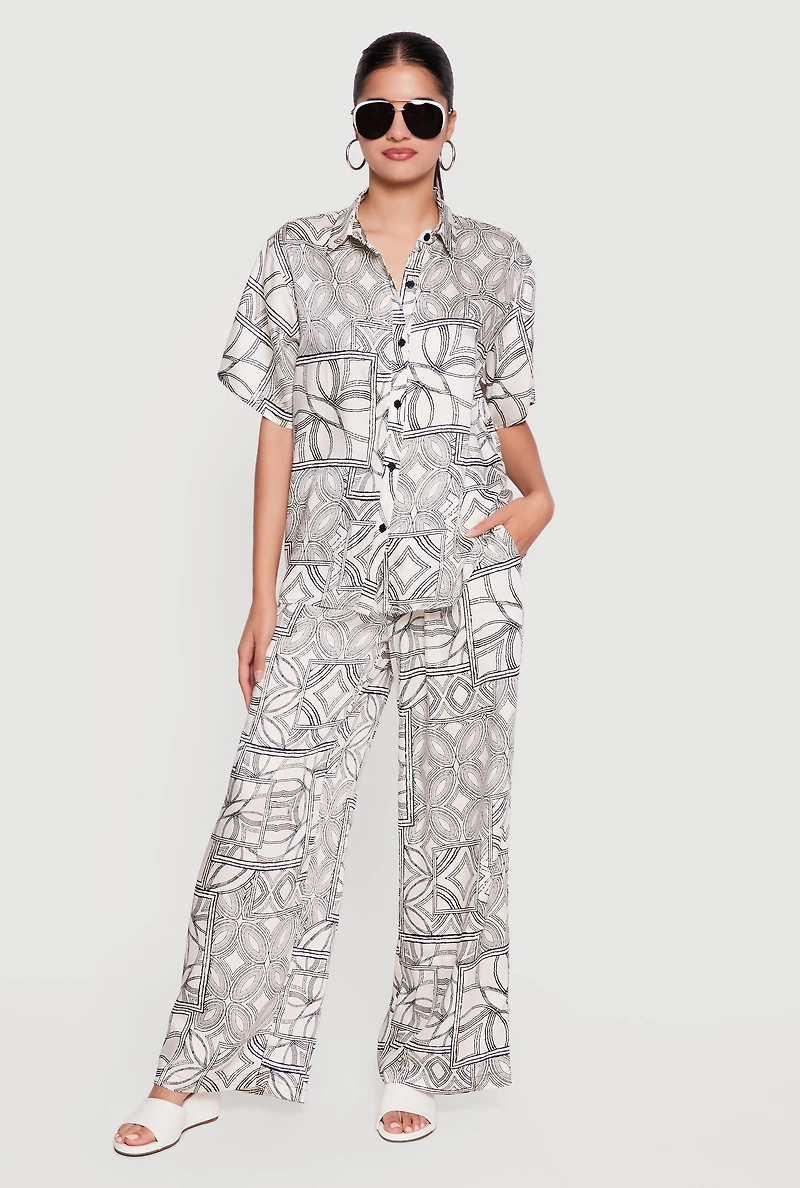 Printed Pattern High Waisted Wide Leg Pants