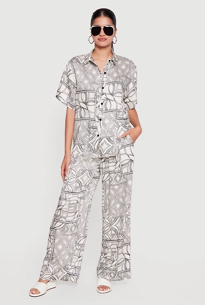 Printed Pattern High Waisted Wide Leg Pants