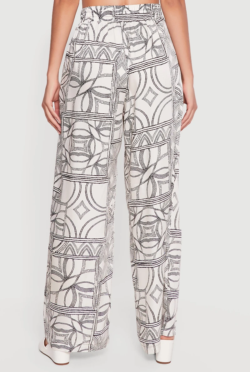Printed Pattern High Waisted Wide Leg Pants