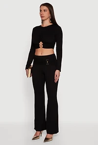 Womens Cut Out Metallic Detail Long Sleeve Crop Top,
