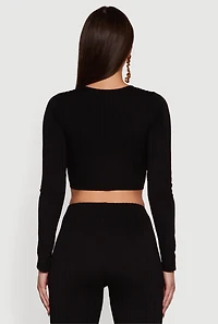 Womens Cut Out Metallic Detail Long Sleeve Crop Top,
