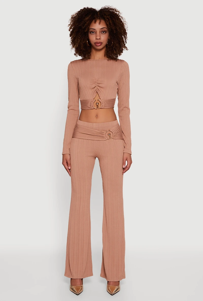 Cut Out Metallic Detail Long Sleeve Crop Top