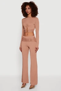 Cut Out Metallic Detail Long Sleeve Crop Top