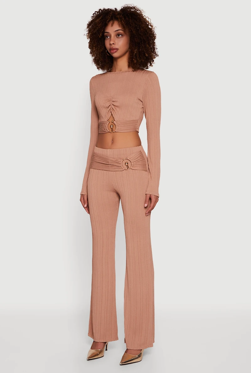 Cut Out Metallic Detail Long Sleeve Crop Top