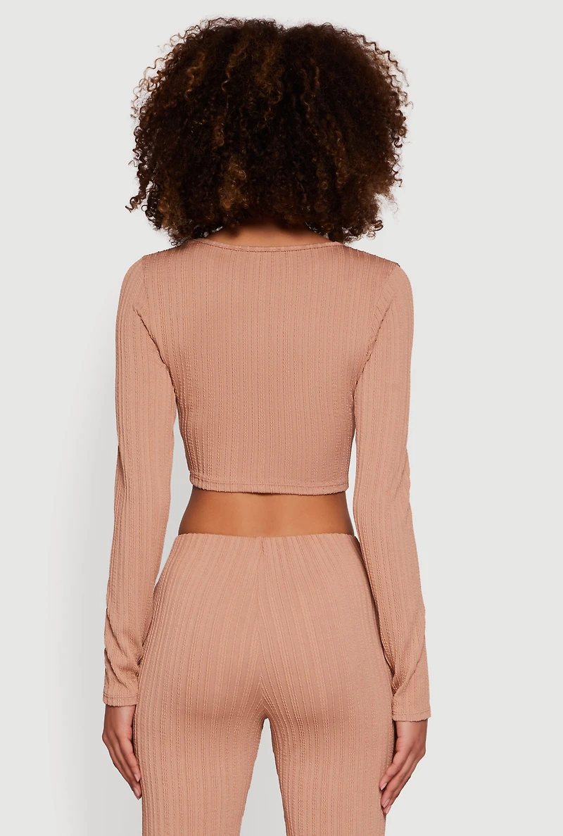 Cut Out Metallic Detail Long Sleeve Crop Top