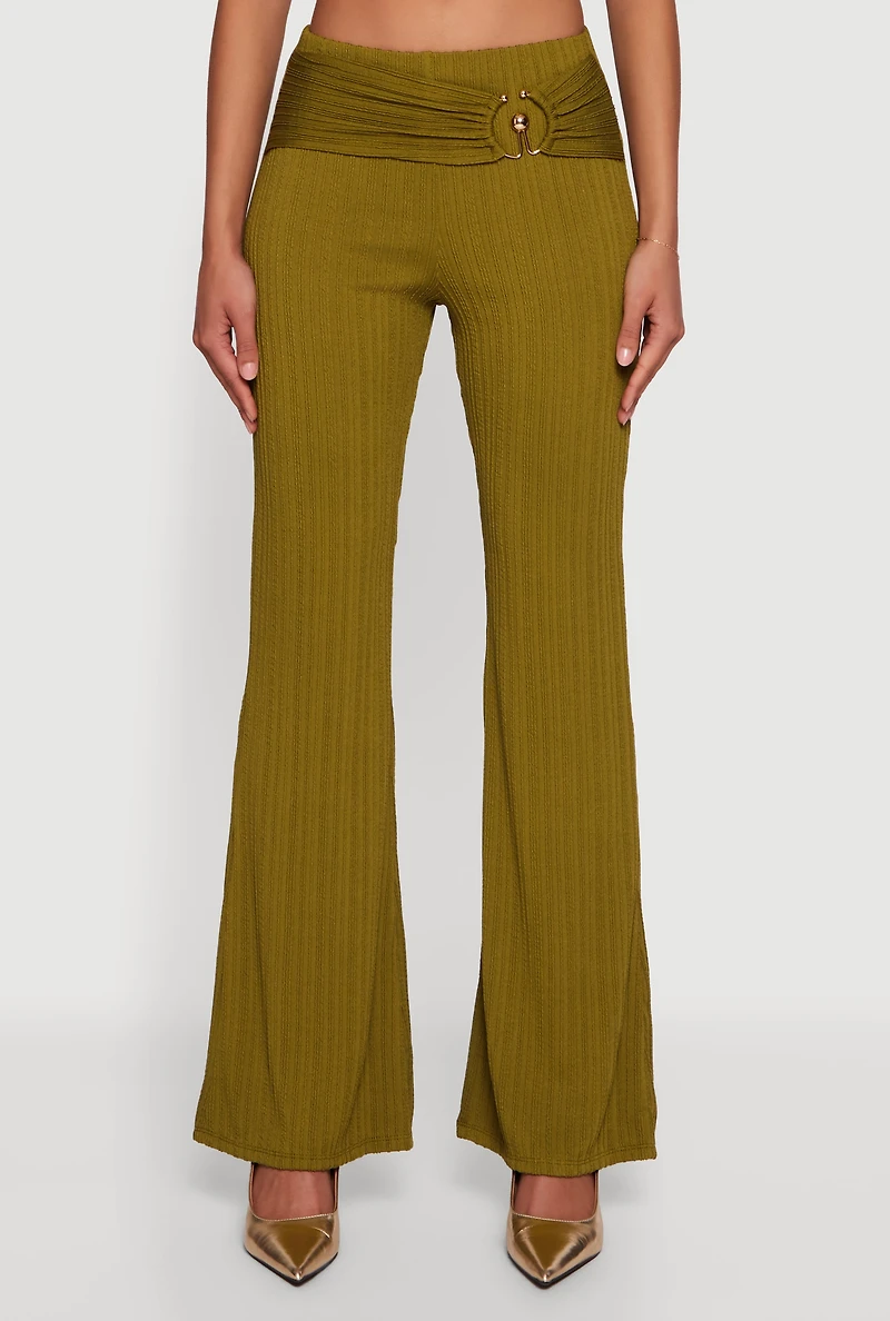 Metallic Detail Belted Front Flare Pants