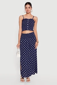 Polka Dot Ruffle Hem Smocked Crop Top