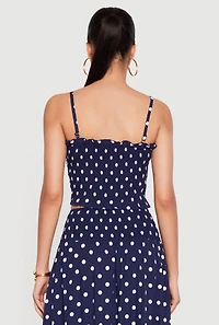 Polka Dot Ruffle Hem Smocked Crop Top