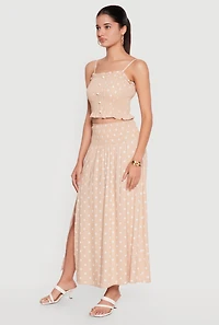 Polka Dot Ruffle Hem Smocked Crop Top