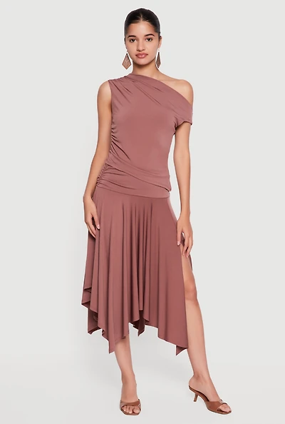 Ruched Handkerchief Hem Skirt