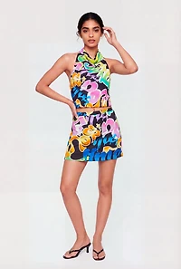 Satin Graffiti Print Halter Top