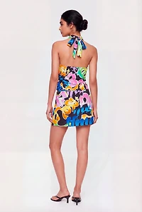 Satin Graffiti Print Halter Top