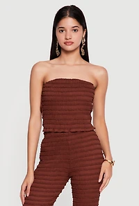 Ribbed Knit Lettuce Edge Trim Crop Tube Top