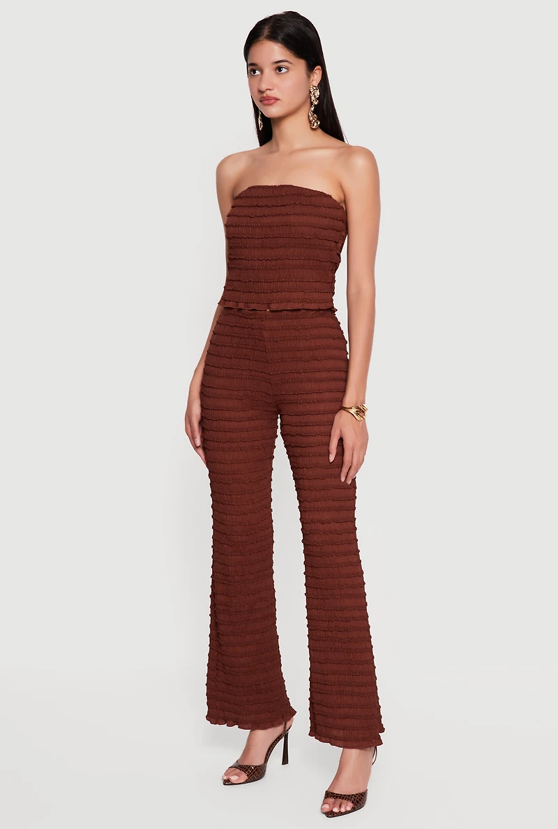 Lettuce Edge Flare Leg High Waisted Casual Pants