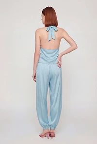 Satin Tie Back Halter Neck Blouse