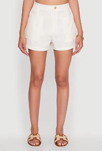 Womens Trendy High Waisted Twill Shorts with Front Pockets, White, Size L