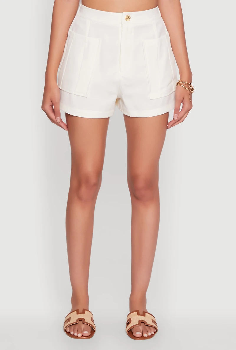 Womens Trendy High Waisted Twill Shorts with Front Pockets,