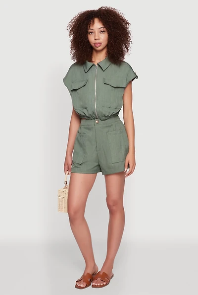 Womens Trendy High Waisted Twill Shorts with Front Pockets,