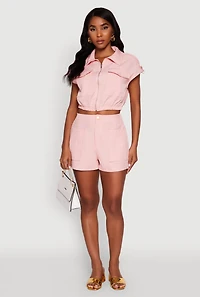 Womens Trendy High Waisted Twill Shorts with Front Pockets, S