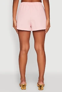 Womens Trendy High Waisted Twill Shorts with Front Pockets, Pink, Size M