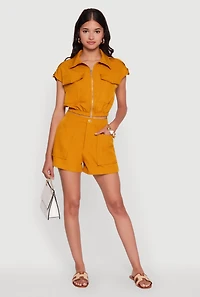 Trendy High Waisted Twill Shorts with Front Pockets