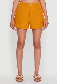 Trendy High Waisted Twill Shorts with Front Pockets