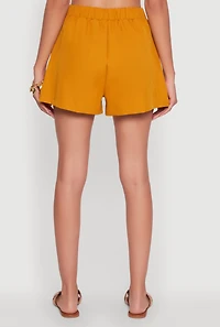 Trendy High Waisted Twill Shorts with Front Pockets