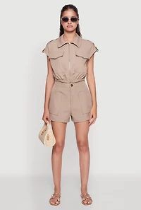 Womens Trendy High Waisted Twill Shorts with Front Pockets,