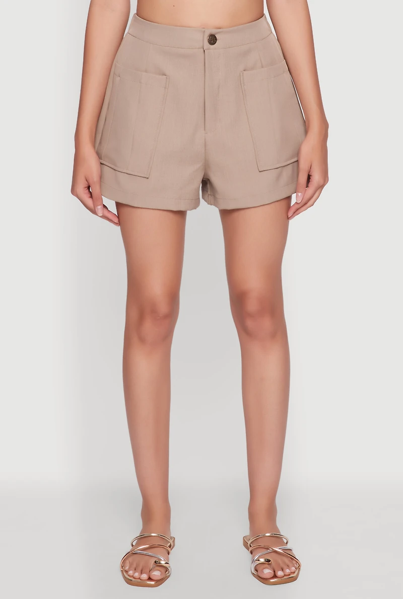 Womens Trendy High Waisted Twill Shorts with Front Pockets, M