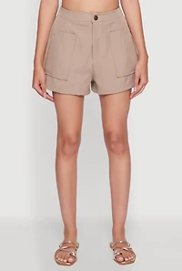 Womens Trendy High Waisted Twill Shorts with Front Pockets, M