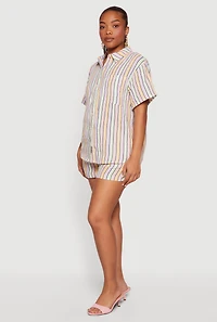 Button Front Short Sleeve Striped Shirt