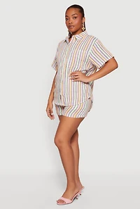 High Waisted Striped Gauze Knit Drawstring Shorts