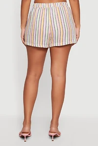 High Waisted Striped Gauze Knit Drawstring Shorts