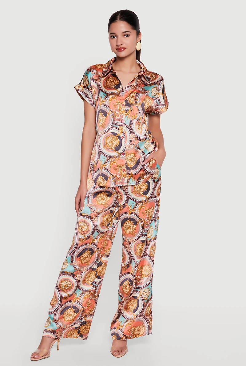 Medallion Status Print Satin Shirt
