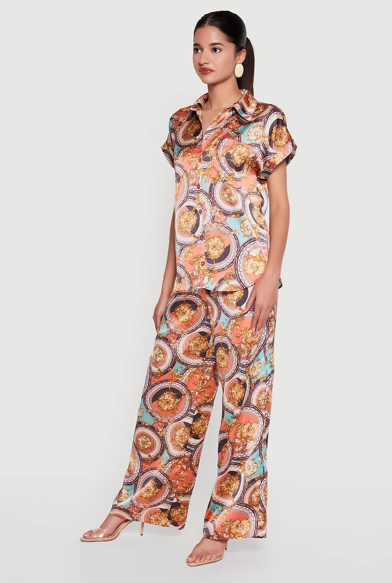 Medallion Status Print Satin Shirt