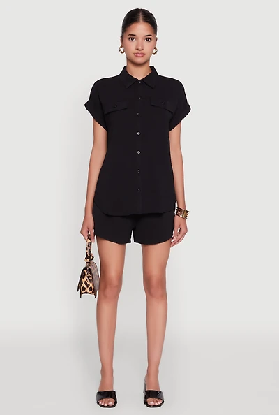 Womens Stylish Crepe Knit Shorts for Casual & Trendy Looks, Black, Size S