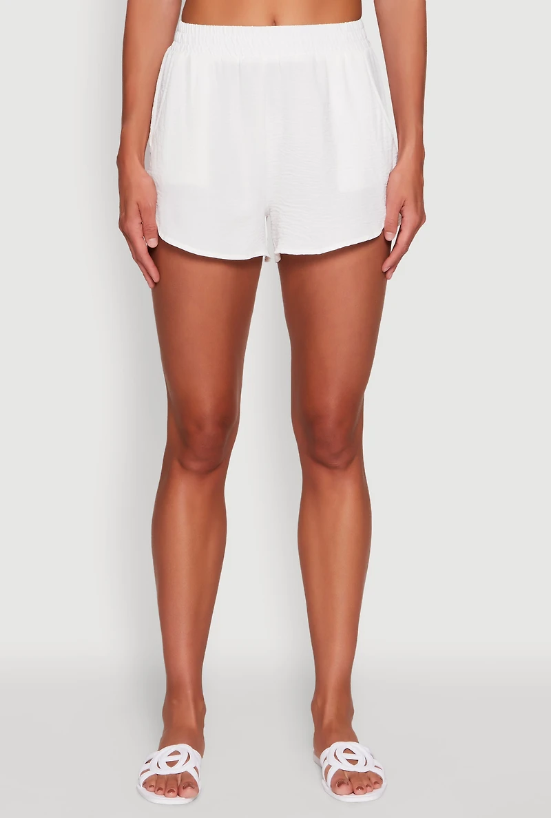 Womens Stylish Crepe Knit Shorts for Casual & Trendy Looks, White, Size M