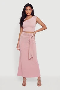 Belted Front High Waisted Maxi Skirt