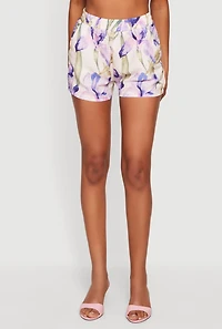 Floral Textured Knit Smocked Waist Shorts