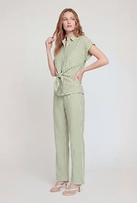 Striped Crepe Knit Button Front Blouse