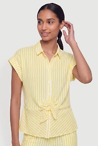 Striped Crepe Knit Button Front Blouse