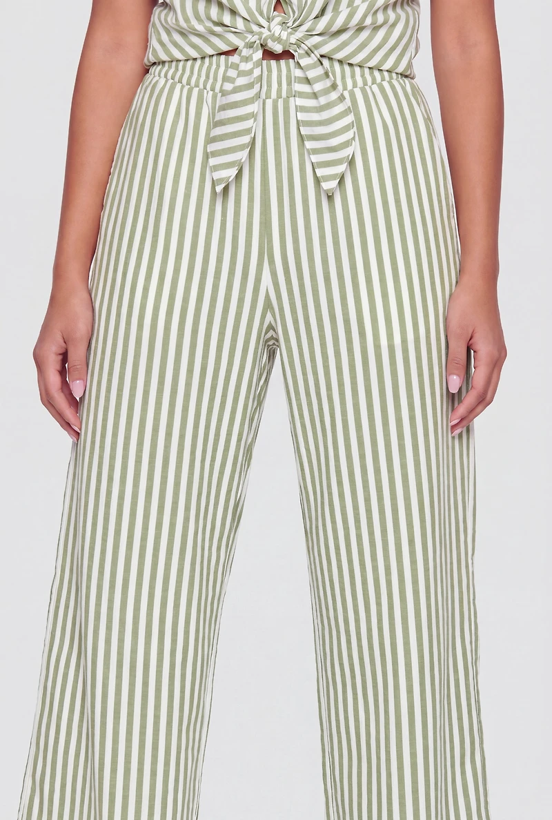Crepe Knit Striped Pull On Pants