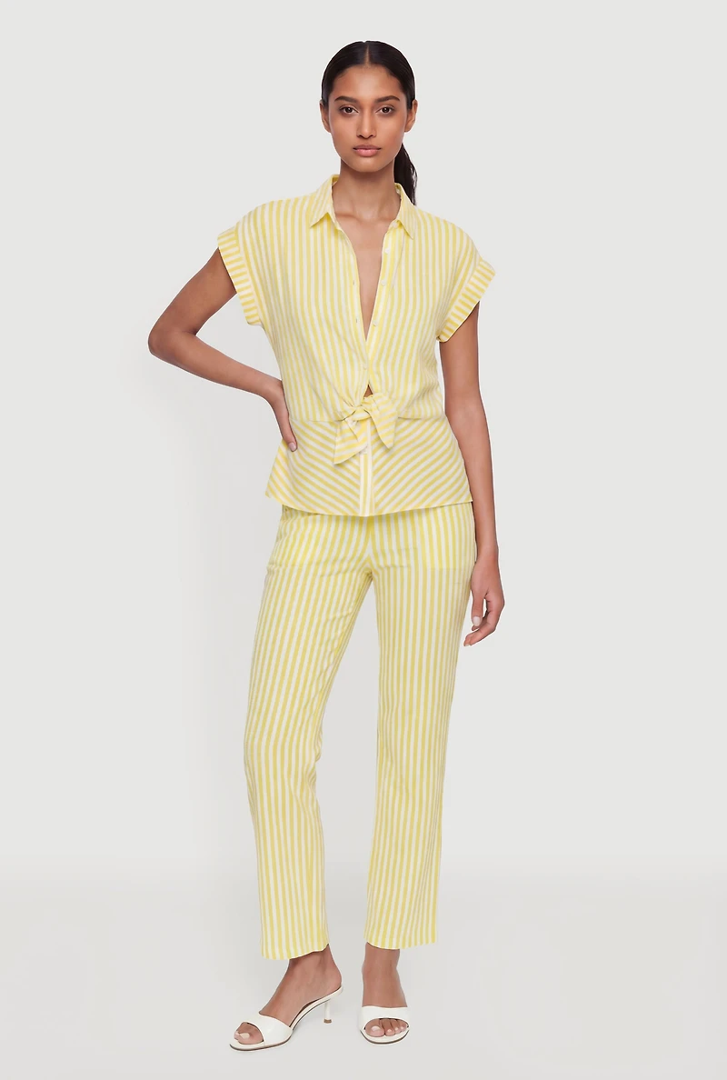 Crepe Knit Striped Pull On Pants