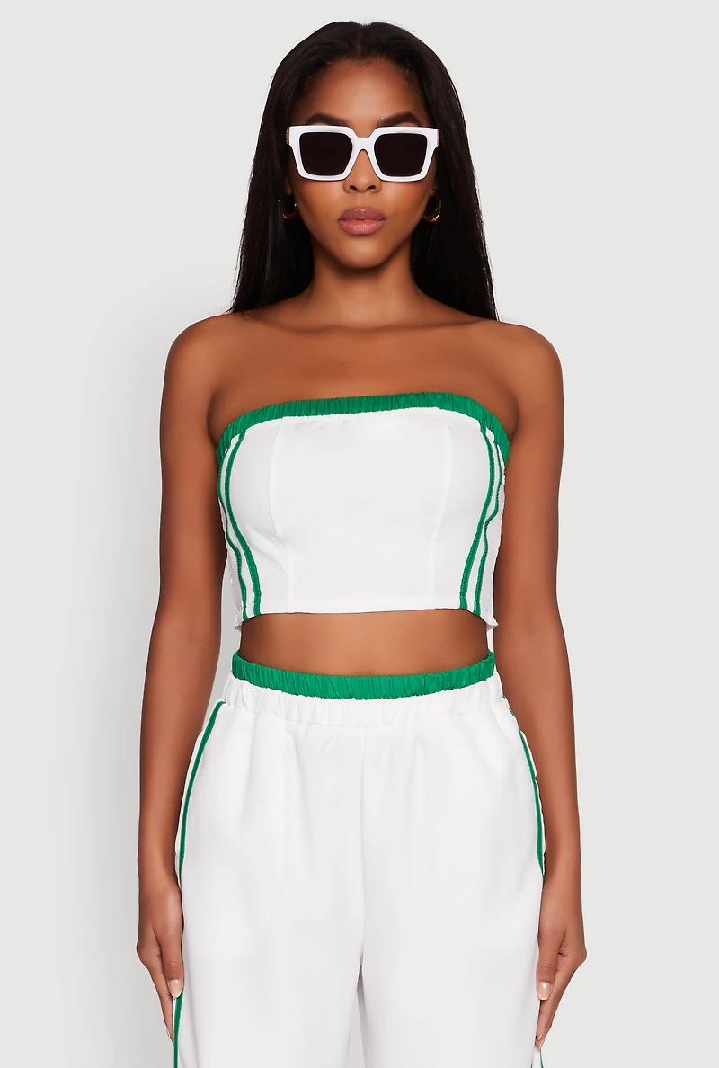 Womens Varsity Stripe Crop Tube Top, White, Size S